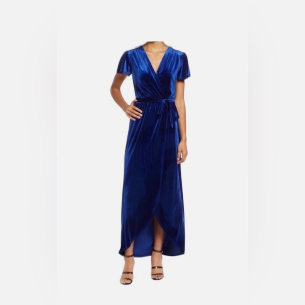 Nordstrom Fraiche by J Blue Velvet Fall Maxi Dress S